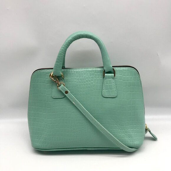 WKND WYFR  Aquamarine Croc Embossed Leather Convertible Satchel - Picture 2 of 11
